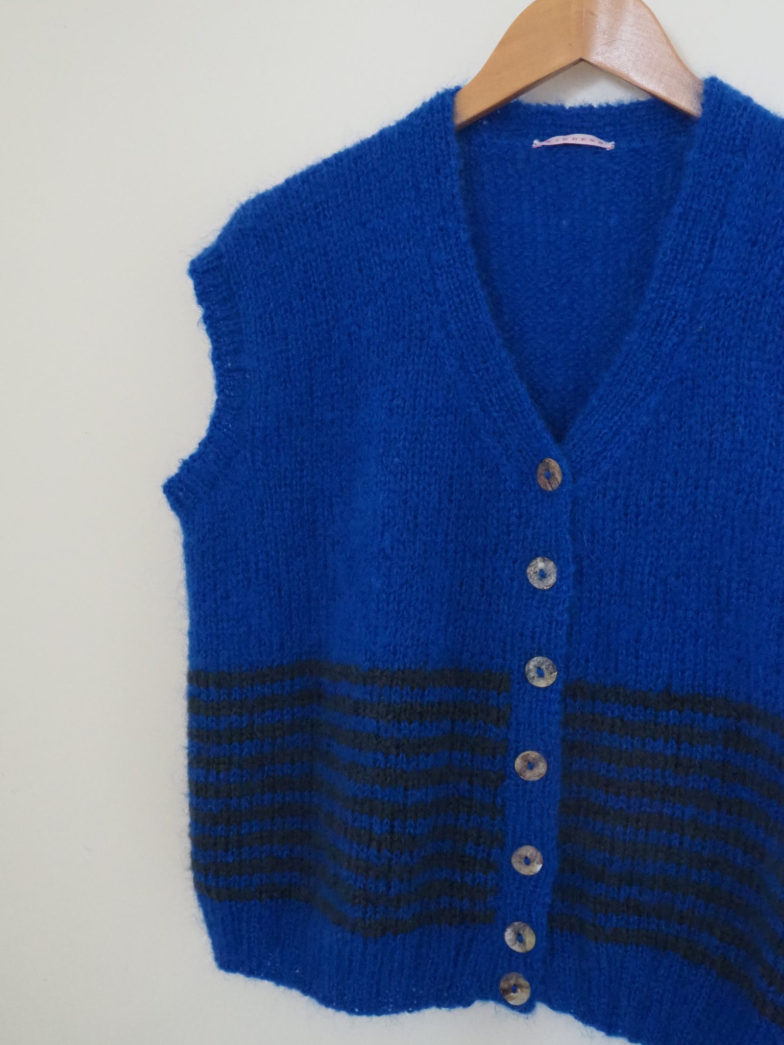 Hand knit vest - Cobalt + Charcoal