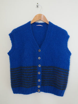 Hand knit vest - Cobalt + Charcoal